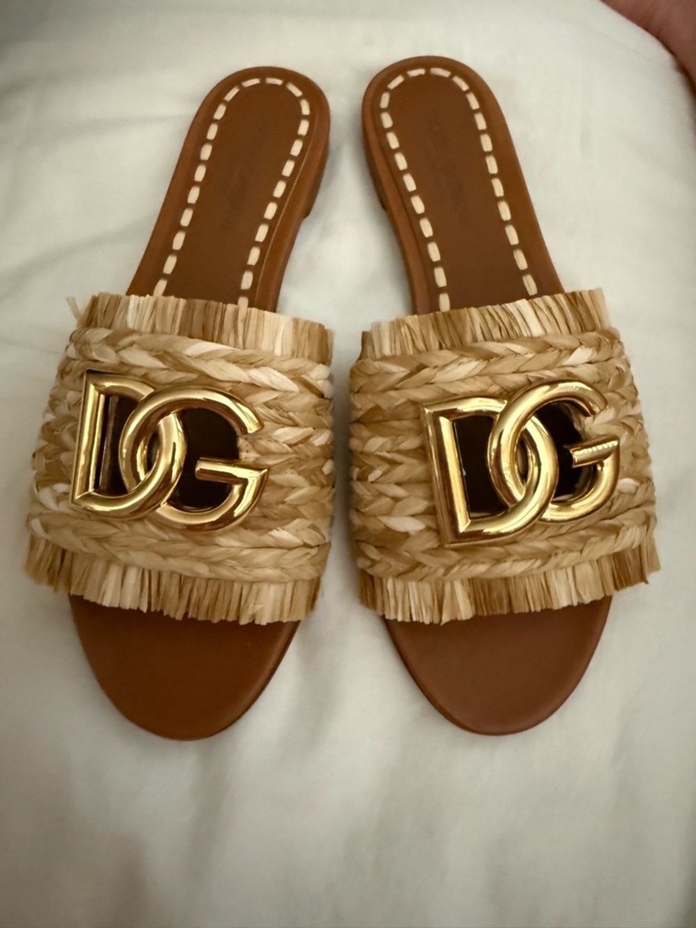NEW Dolce & Gabbana Raffia Slide Sandals with Gold DG Emblem 38 - Picture 3 of 10